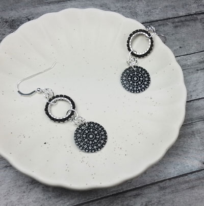 Black Beaded Mandala Earrings by Michelle Mach